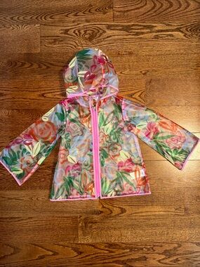 Size 5t girls Baby Gap translucent floral rain jacket with colorful florals.